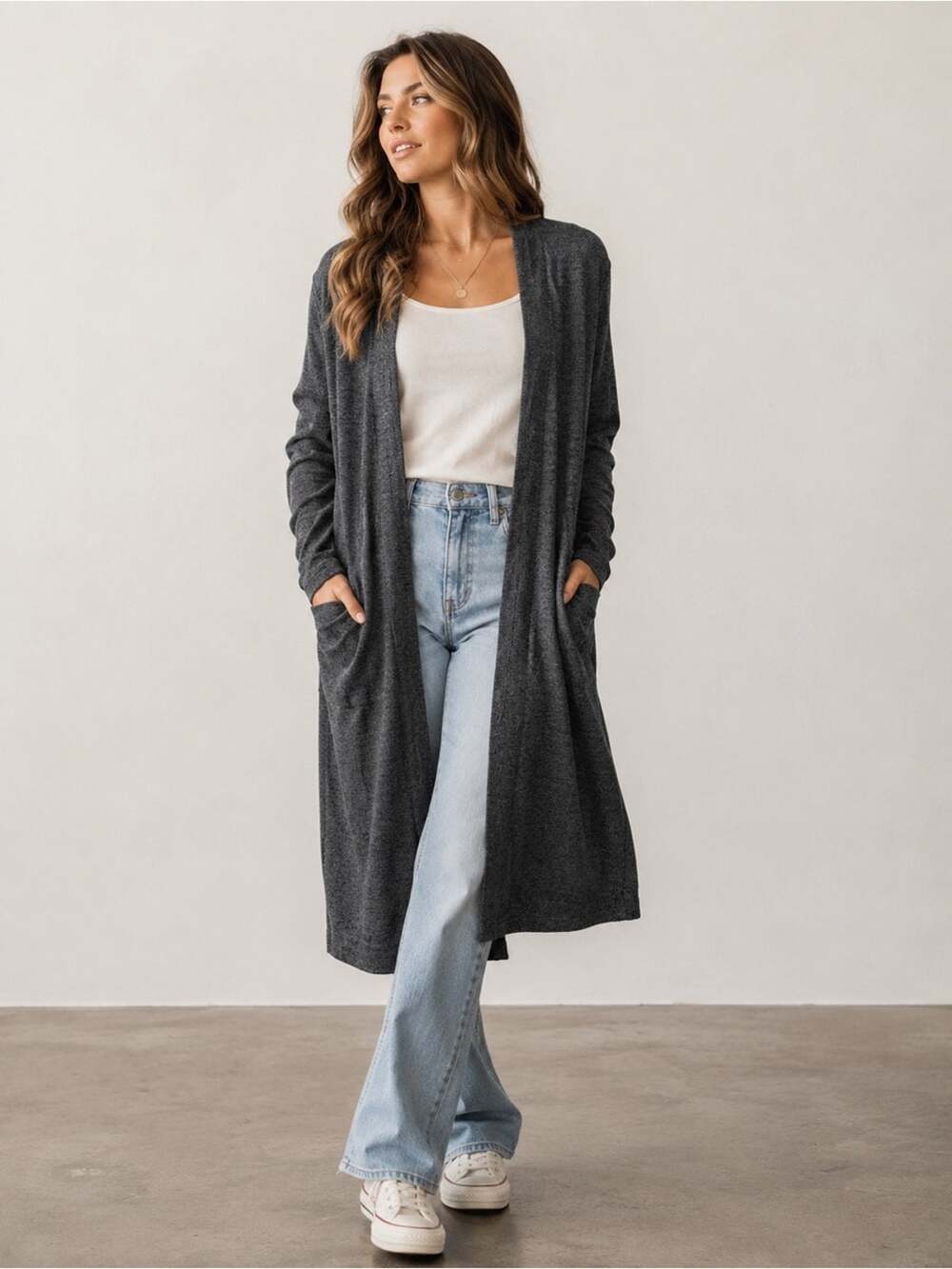 Free People Beach Bicoastal Duster Cardigan Heather Charcoal Size XS